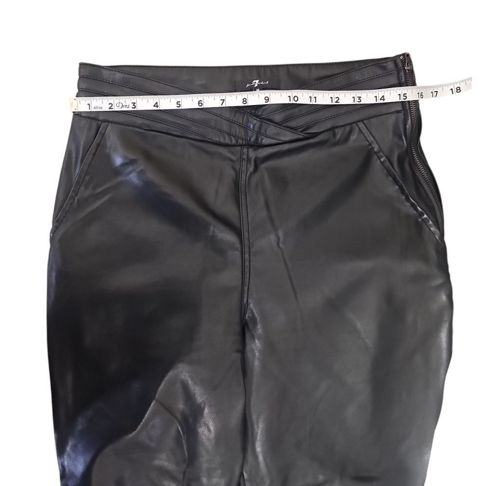 7 For All Mankind Black Faux Leather Pants Pleated Waist Cropped Trousers Size M - Picture 7 of 10